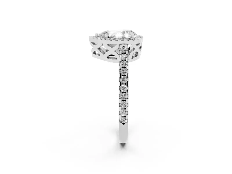 Pear-Shaped Halo Engagement Ring Setting | Half Pave Band | Platinum
