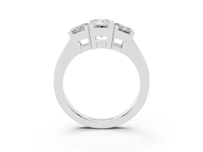 Emerald Cut Three Stone Engagement Ring Setting | Large Side Stones | Sterling Silver