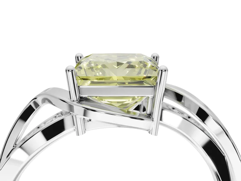 Princess Cut Bypass Solitaire Engagement Ring Setting for a Fancy Yellow Lab-Grown Diamond | Pavé Strands | Platinum