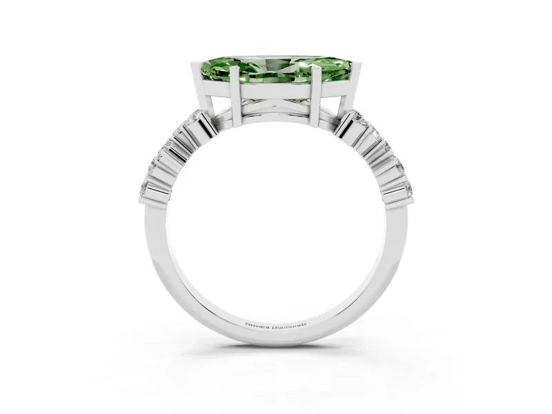 Marquise Scattered Accent Engagement Ring Setting for a Fancy Green Lab-Grown Diamond | White Gold