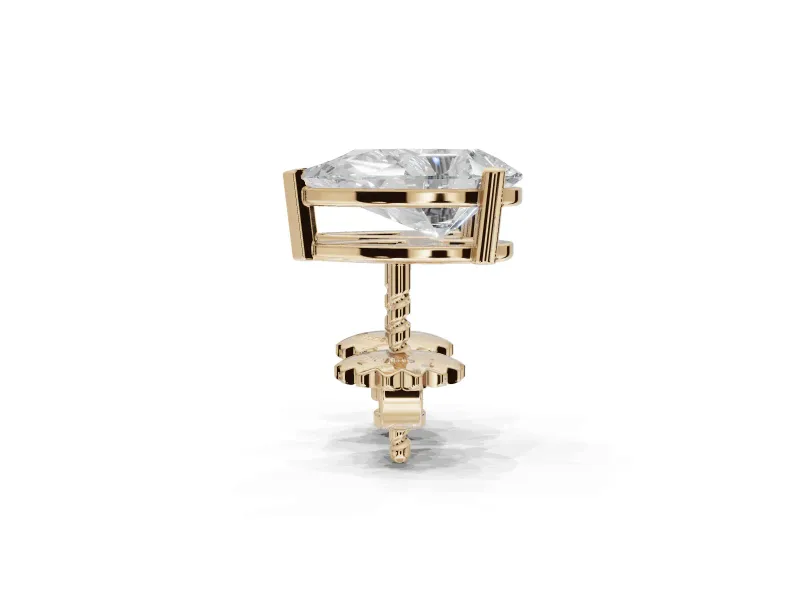 Asscher Cut Lab-Grown Diamond Solitaire Basket Stud Earrings | Open Gallery | Yellow Gold