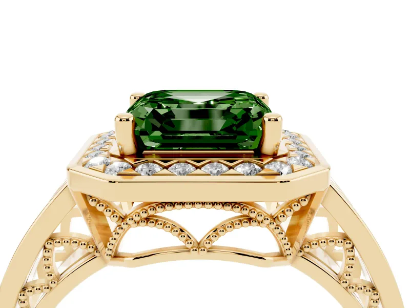 Asscher Cut Halo Engagement Ring Setting for a Fancy Green Lab-Grown Diamond | Channel-Set Split Shank | Yellow Gold