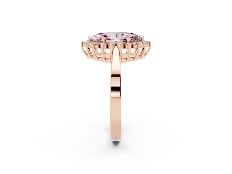 Fancy Pink Marquise Cut Diamond Halo Ring Set in Rose gold with Round Halo and Smooth Solitaire Band