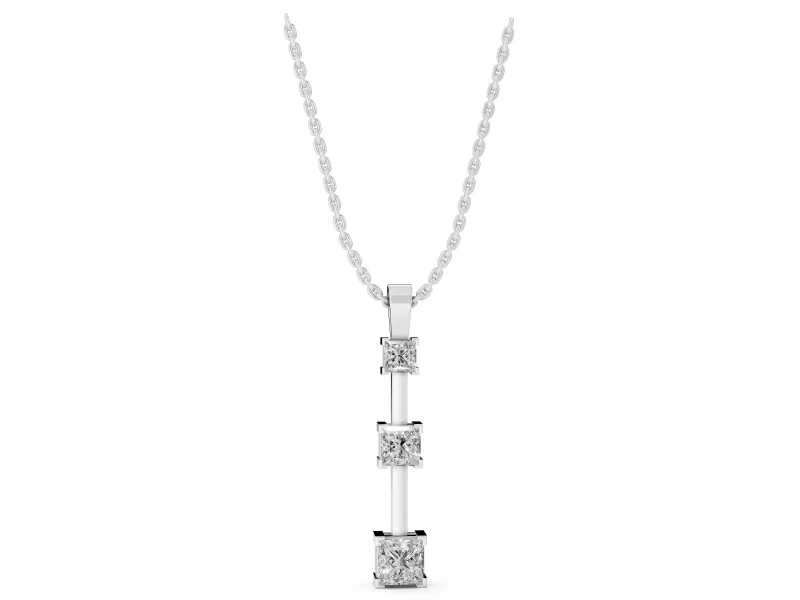 Princess Cut Lab-Grown Diamond Graduated Bar Pendant Necklace | Spaced Settings | Sterling Silver