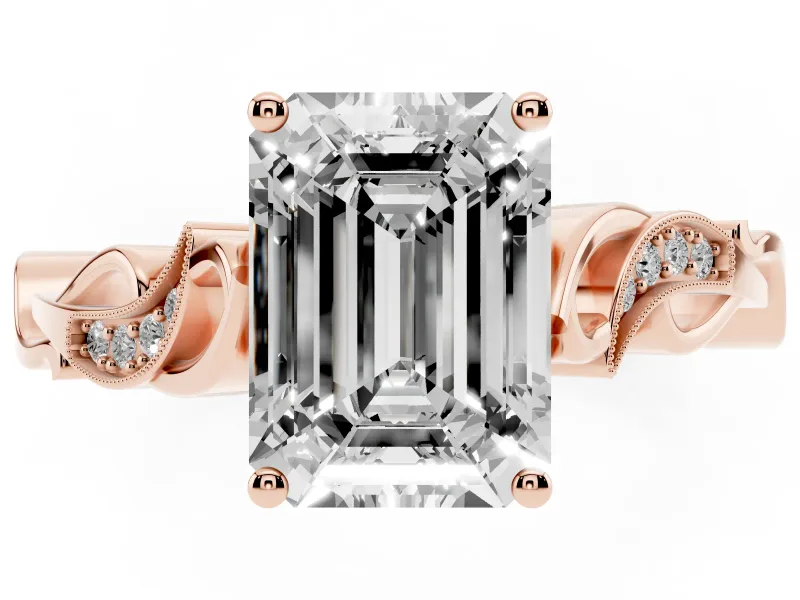 Emerald Cut Vintage Vine Solitaire Engagement Ring Setting | Milgrain Leaves | Rose Gold