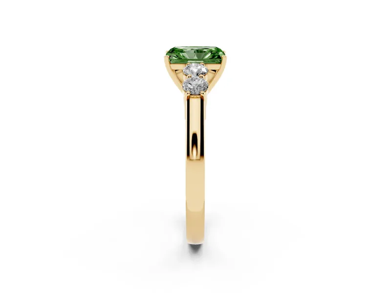 Radiant Cut 5 Stone Engagement Ring Setting for a Fancy Green Lab-Grown Diamond | Yellow Gold
