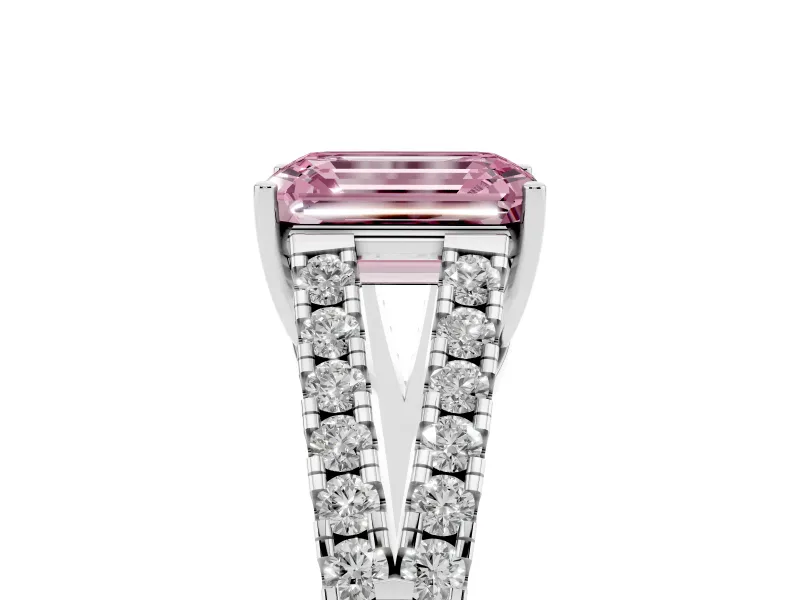 Emerald Cut Graduated Split Shank Engagement Ring Setting for a Fancy Pink Lab-Grown Diamond | Platinum