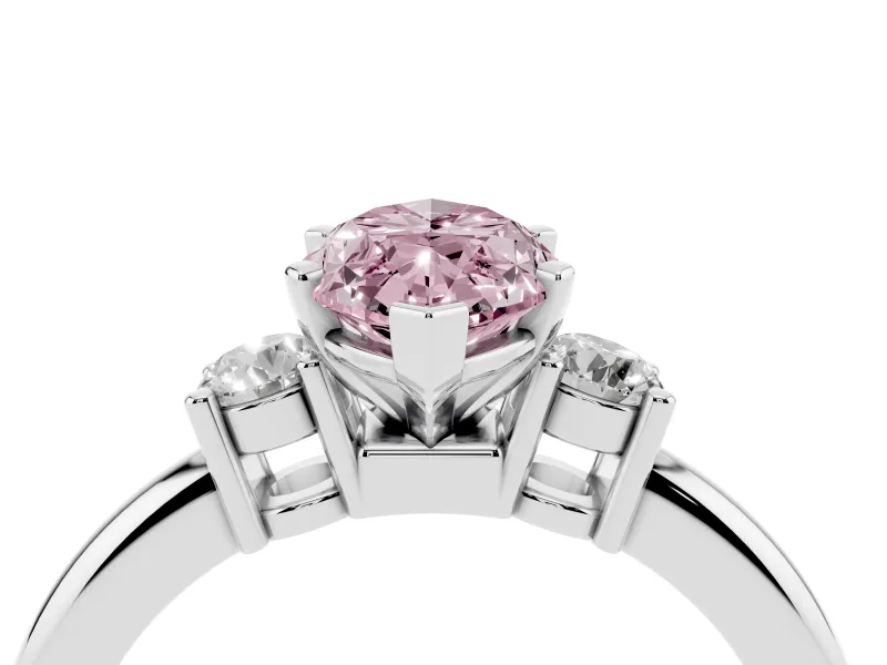 Marquise Three Stone Engagement Ring Setting for a Fancy Pink Lab-Grown Diamond | Round Side Stones | White Gold