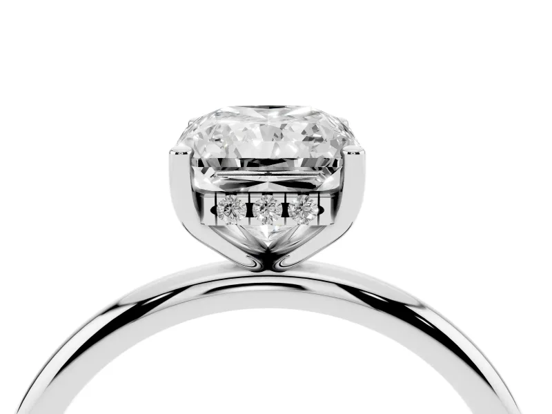 Radiant Cut Diamond Solitaire Engagement Ring Set in Silver with Prong Setting and Polished Band