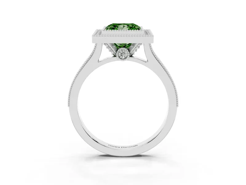Princess Cut Halo Engagement Ring Setting for a Fancy Green Lab-Grown Diamond | Sterling Silver - Design NV-24721
