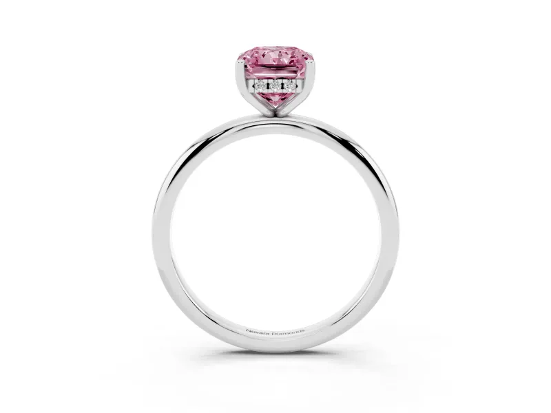 Radiant Cut Micro-Prong Hidden Halo Engagement Ring Setting for a Fancy Pink Lab-Grown Diamond | Plain Band | White Gold