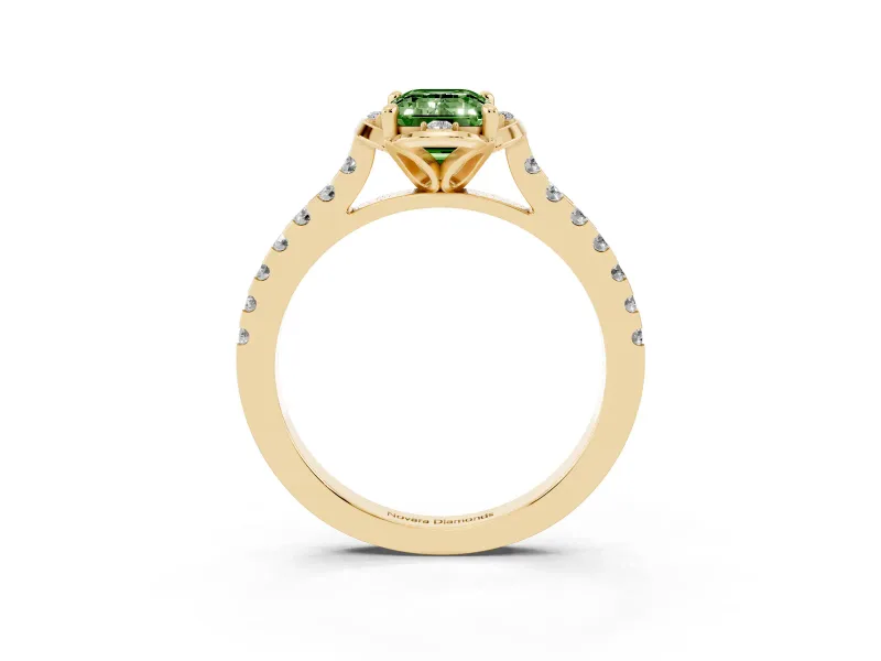 Emerald Cut Floral Petal Engagement Ring Setting for a Fancy Green Lab-Grown Diamond | Petal Accents | Yellow Gold
