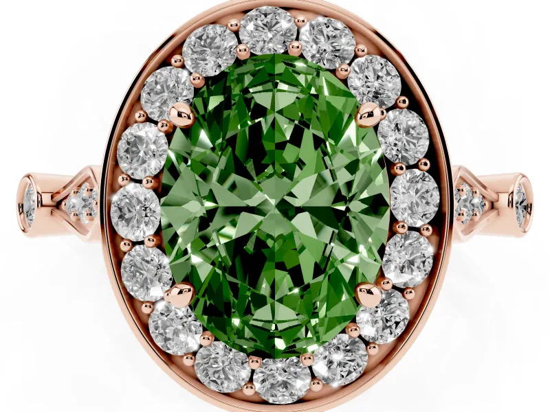 Oval Halo Engagement Ring Setting for a Fancy Green Lab-Grown Diamond | Bezel Stations | Rose Gold