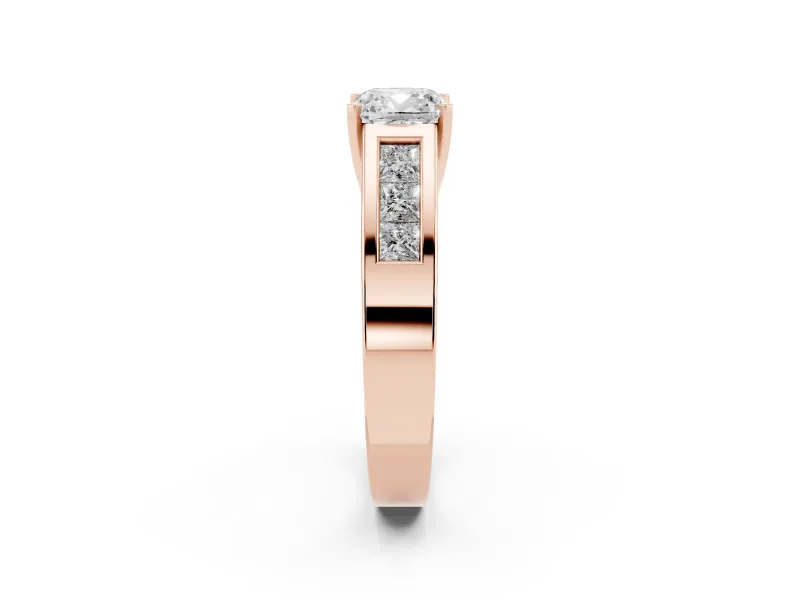 Cushion Cut Channel-Set Engagement Ring Setting | Princess Side Stones | Rose Gold