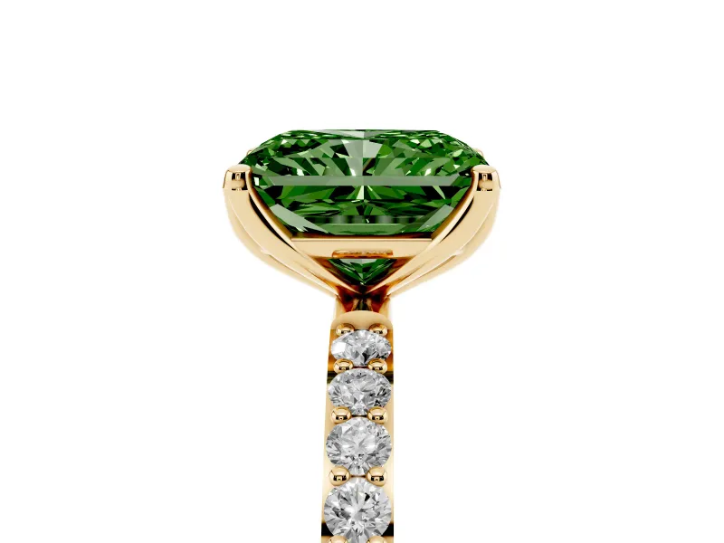 Radiant Cut Pave Solitaire Engagement Ring Setting for a Fancy Green Lab-Grown Diamond | Slim Band | Yellow Gold