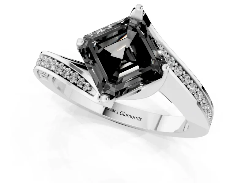 Asscher Cut Bypass Pavé Engagement Ring Setting for a Black Center | Swept Shoulders | Platinum