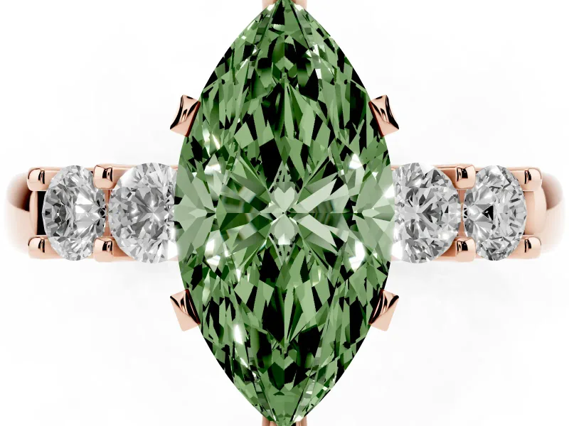 Marquise Five Stone Engagement Ring Setting for a Fancy Green Lab-Grown Diamond | Rose Gold