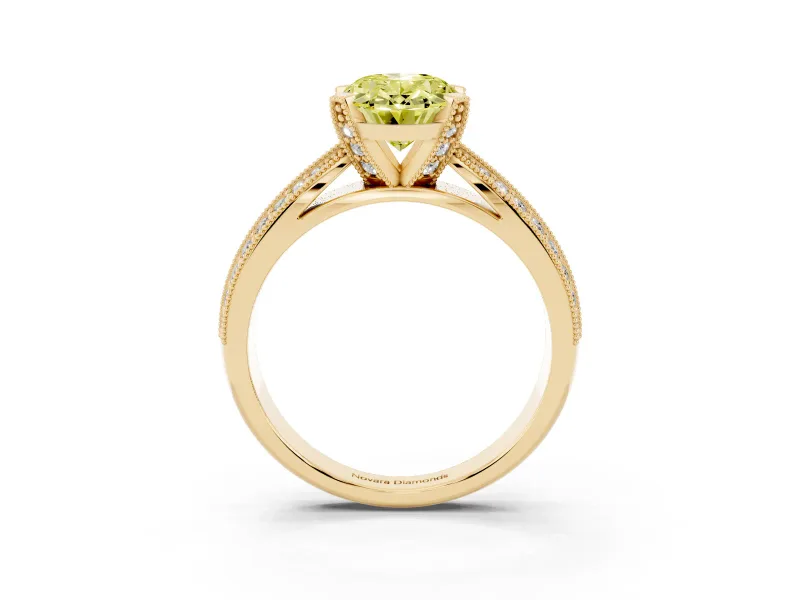 Oval Milgrain Solitaire Engagement Ring Setting for a Fancy Yellow Lab-Grown Diamond | Yellow Gold