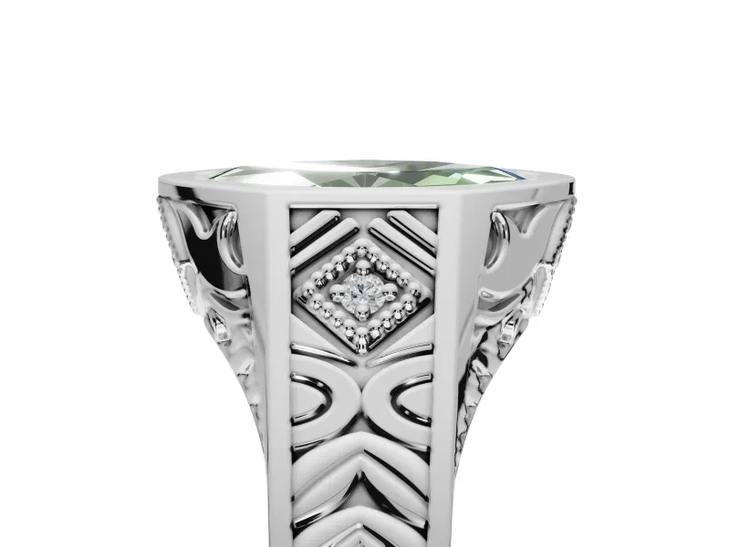 Marquise Vintage Bezel Engagement Ring Setting for a Fancy Green Lab-Grown Diamond | Engraved Band | White Gold