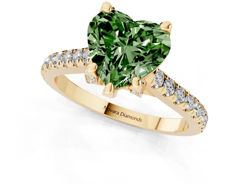 Heart-Shaped Hidden Halo Pave Engagement Ring Setting for a Fancy Green Lab-Grown Diamond | Claw Prongs | Yellow Gold