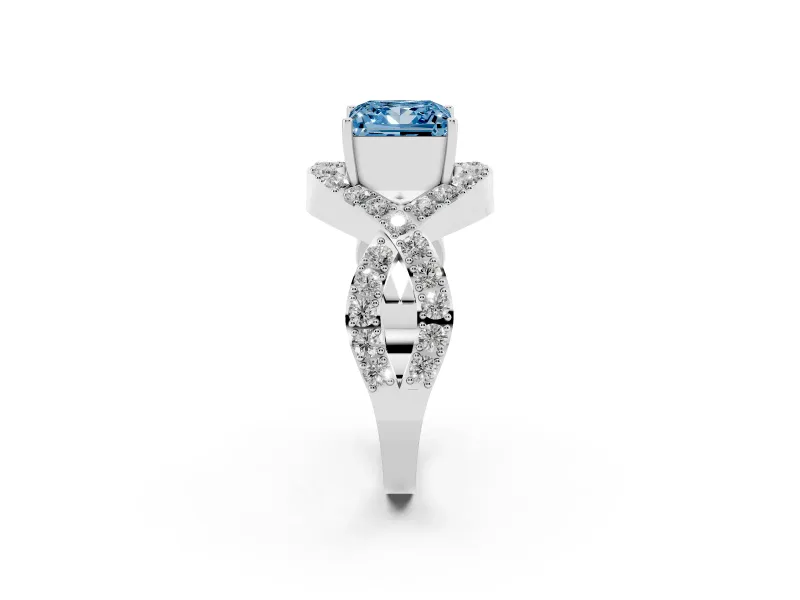 Fancy Blue Princess Cut Diamond Solitaire Twist Band Pavé Engagement Ring Set in Silver