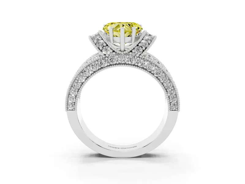 Heart-Shaped Vintage Pave Engagement Ring Setting for a Fancy Yellow Lab-Grown Diamond | Sterling Silver