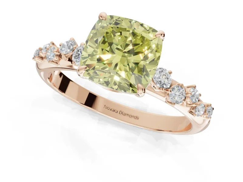 Cushion Cut Graduated Solitaire Engagement Ring Setting for a Fancy Yellow Lab-Grown Diamond | Rose Gold