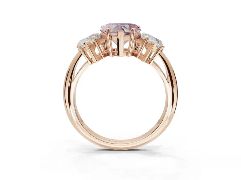 Heart-Shaped Three Stone Engagement Ring Setting for a Fancy Pink Lab-Grown Diamond | Plain Band | Rose Gold