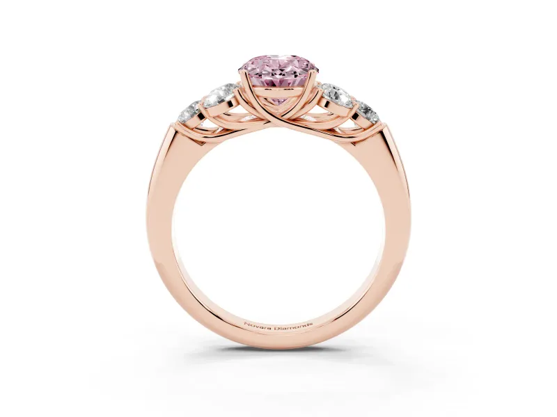 Oval Side Stone Engagement Ring Setting for a Fancy Pink Lab-Grown Diamond | Rose Gold
