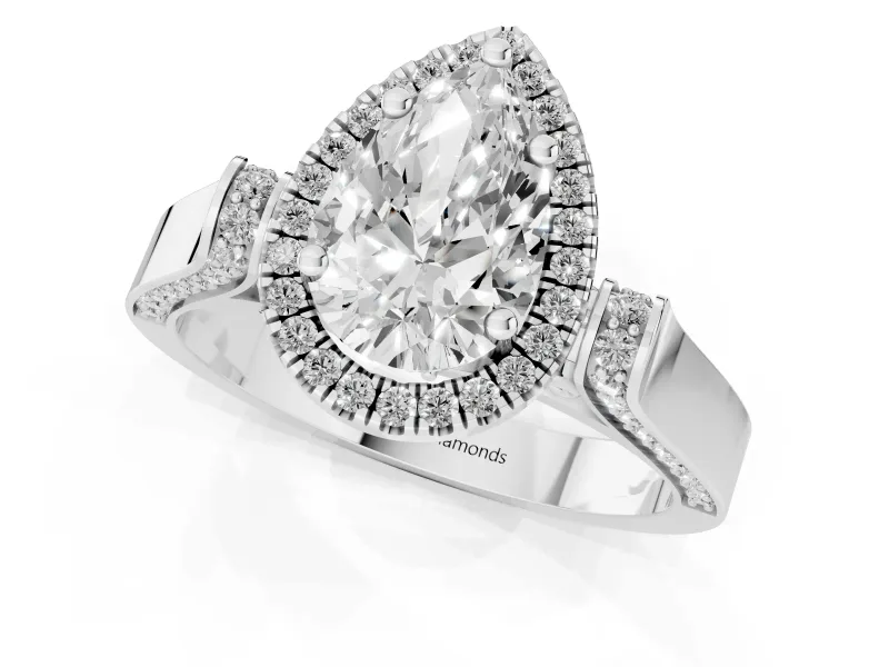 Pear-Shaped Halo Engagement Ring Setting | Pavé Panel Shoulders | Sterling Silver