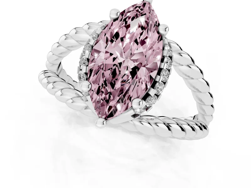 Fancy Pink Marquise Cut Diamond Halo Ring Set in Platinum with Twisted Band and Prong Setting