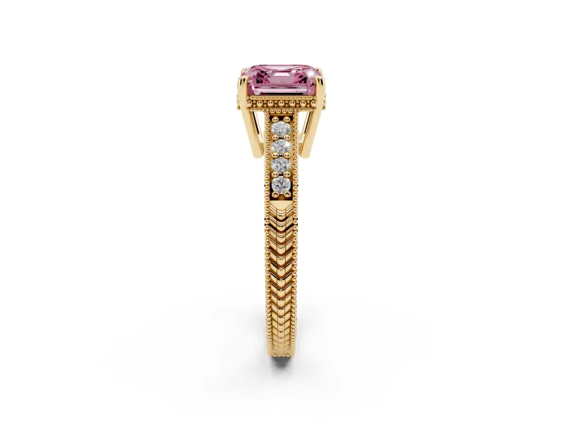 Asscher Cut Engraved Engagement Ring Setting for a Fancy Pink Lab-Grown Diamond | Yellow Gold