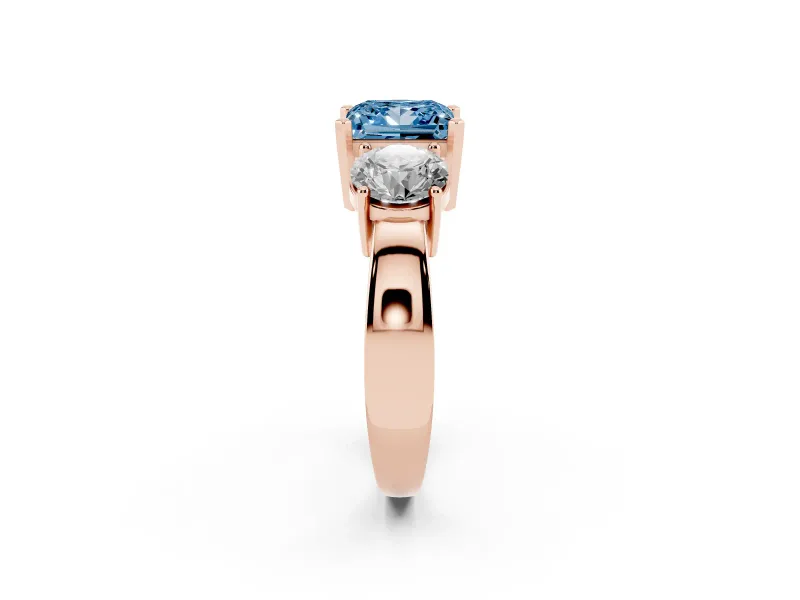 Princess Cut Three Stone Engagement Ring Setting for a Fancy Blue Lab-Grown Diamond | Wide Plain Band | Rose Gold