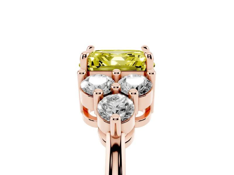 Asscher Cut Cluster Side Stone Engagement Ring Setting for a Fancy Yellow Lab-Grown Diamond | Plain Band | Rose Gold