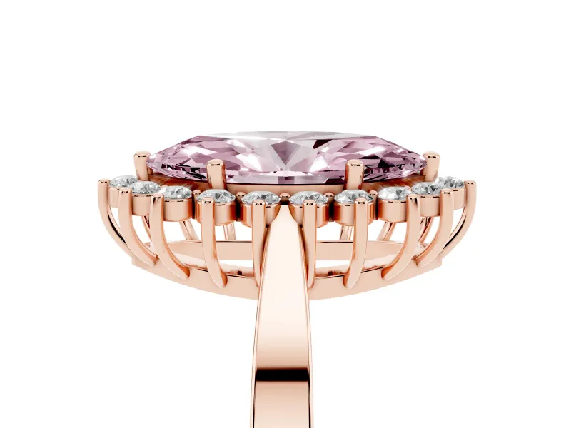 Fancy Pink Marquise Cut Diamond Halo Ring Set in Rose gold with Round Halo and Smooth Solitaire Band