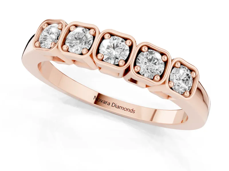 Five-Stone Round Diamond Band Set in Rose gold with Bezel Setting