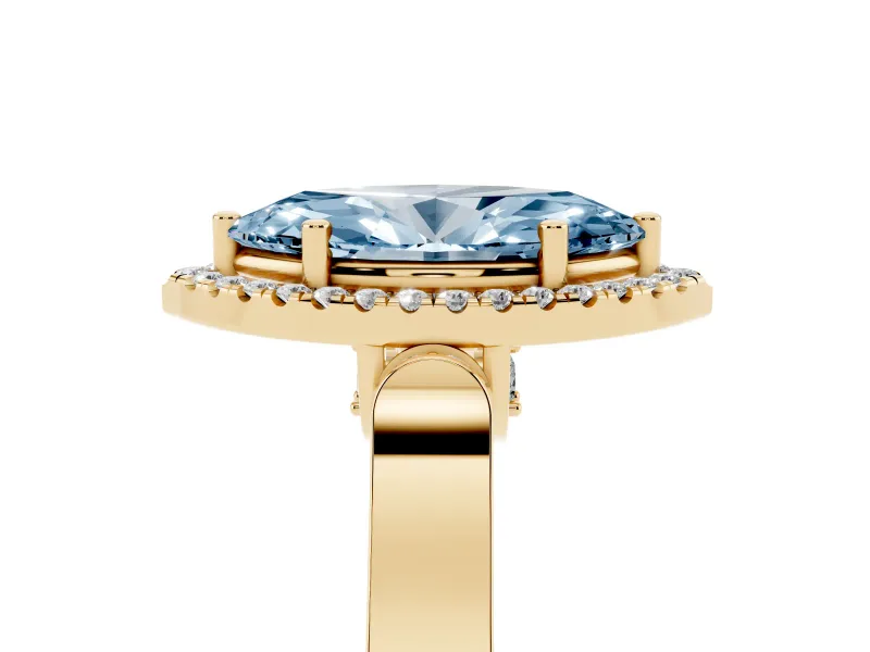 Marquise Halo Engagement Ring Setting for a Fancy Blue Lab-Grown Diamond | Pavé Panel Shoulders | Yellow Gold