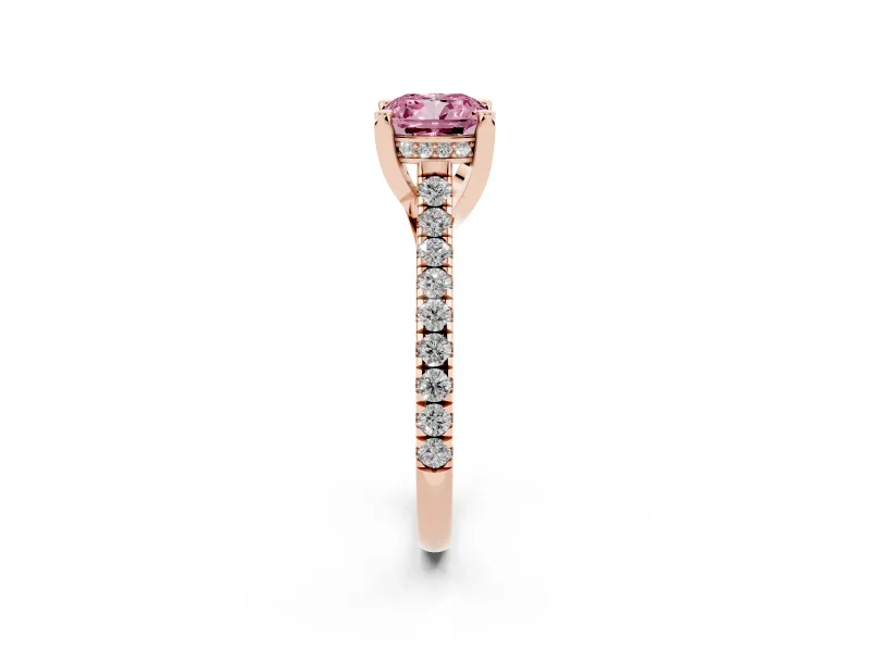 Cushion Cut Hidden Halo Pave Engagement Ring Setting for a Fancy Pink Lab-Grown Diamond | Claw Prongs | Rose Gold