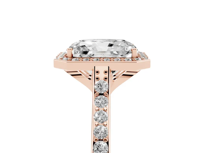 Radiant Cut Pavé Halo Engagement Ring Setting | Rose Gold