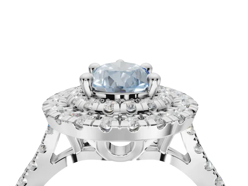 Fancy Blue Pear-Shaped Lab-Grown Diamond Double Halo Statement Ring Set in Platinum with Pavé Band
