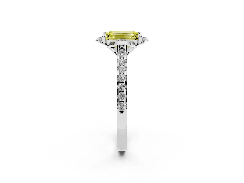 Emerald Cut Floral Petal Engagement Ring Setting for a Fancy Yellow Lab-Grown Diamond | Petal Accents | Platinum