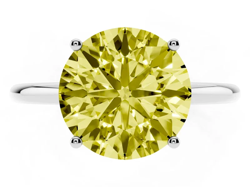 Round Thin Solitaire Engagement Ring Setting for a Fancy Yellow Lab-Grown Diamond | Straight Plain Band | White Gold