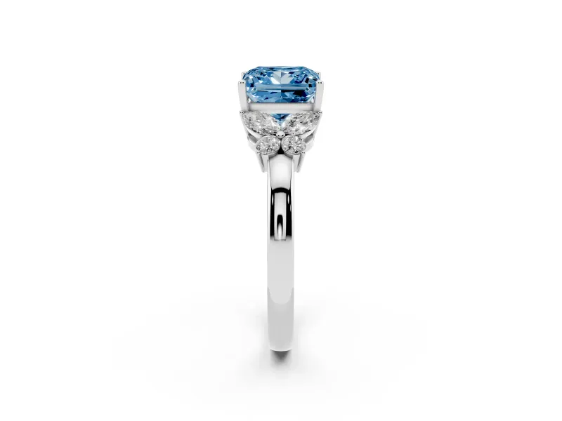 Princess Cut Petal Engagement Ring Setting for a Fancy Blue Lab-Grown Diamond | White Gold