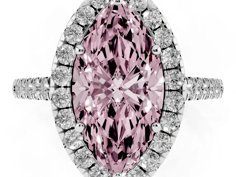 Marquise Halo Engagement Ring Setting for a Fancy Pink Lab-Grown Diamond | Pave Shoulders | Sterling Silver