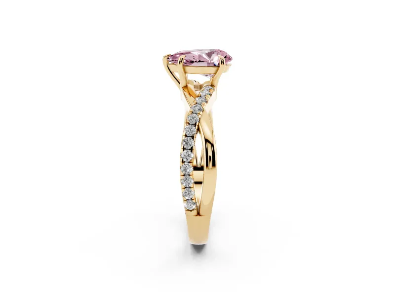 Pear-Shaped Crossover Engagement Ring Setting for a Fancy Pink Lab-Grown Diamond | Yellow Gold