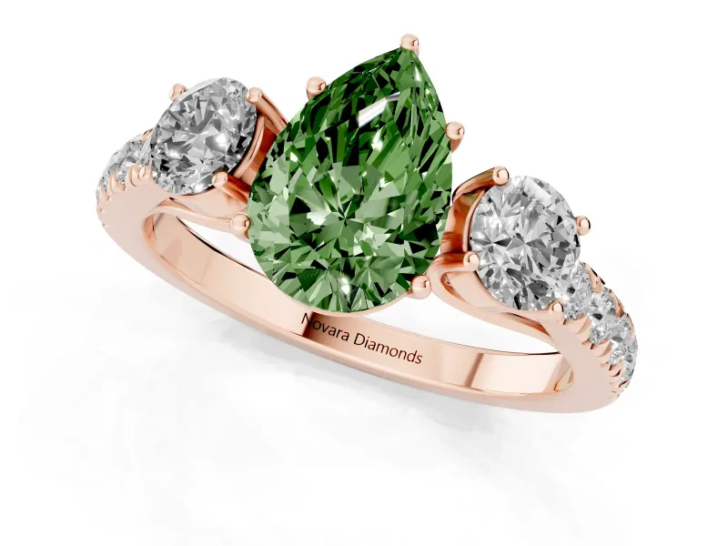 Pear-Shaped Engagement Ring Setting for a Fancy Green Lab-Grown Diamond | Three Stone | Rose Gold