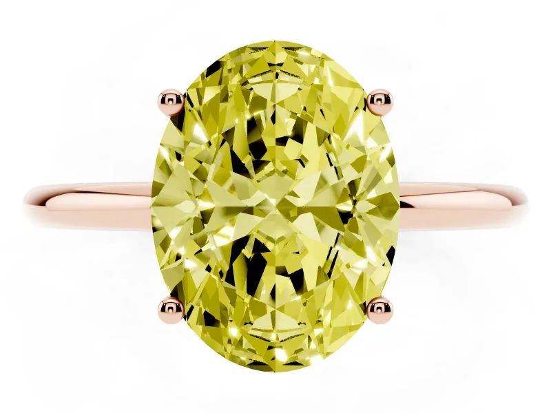 Oval Thin Solitaire Engagement Ring Setting for a Fancy Yellow Lab-Grown Diamond | Straight Plain Band | Rose Gold