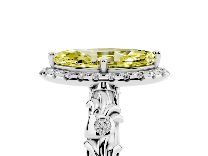 Marquise Leaf Halo Engagement Ring Setting for a Fancy Yellow Lab-Grown Diamond | Platinum