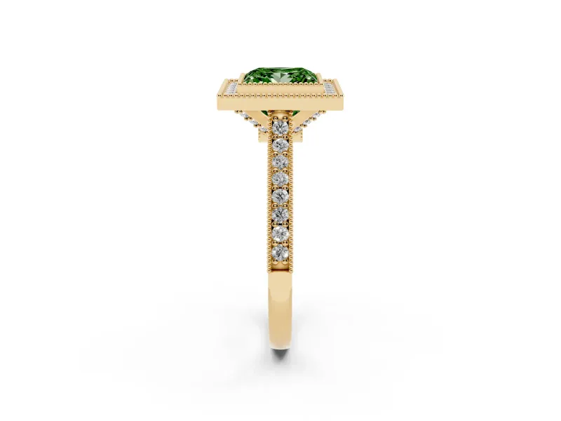 Princess Cut Halo Engagement Ring Setting for a Fancy Green Lab-Grown Diamond | Yellow Gold - Design NV-24721