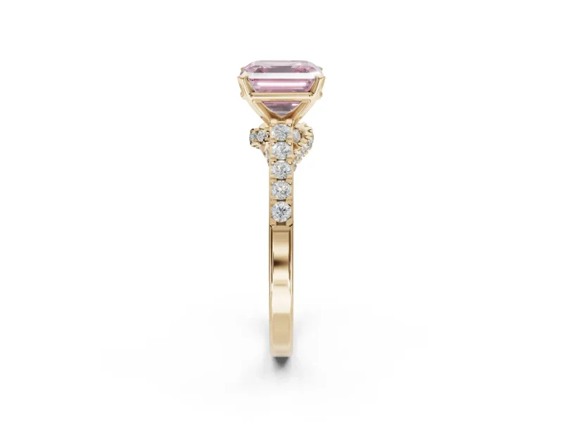Asscher Cut Pavé Solitaire Engagement Ring Setting for a Fancy Pink Lab-Grown Diamond | Crossover Gallery | Yellow Gold